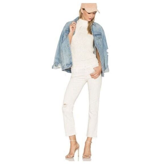 MOTHER White Denim The Rascal Ankle Snippet Jeans Size 28 Frayed Hem High Waist - Picture 1 of 16